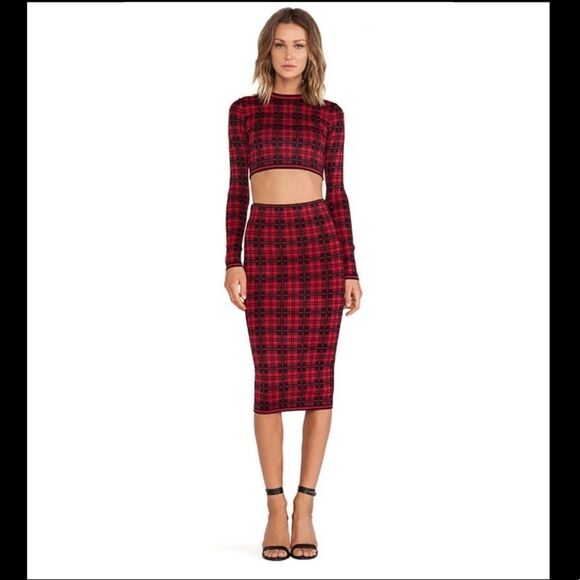 Torn by Ronny Kobo stretch-knit midi skirt in London Plaid - Picture 1 of 9